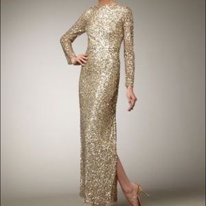 Aidan Mattox Gold Beaded Gown. Hemmed  to wear with 4 inch heels. I am 5’2 1/2.